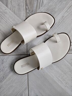 Michael Kors White Leather Toe-Ring Slide Sandals